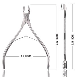 Jestilo Cuticle Remover Tool Set with Cuticle Cutter and Cuticle Pusher - Stainless Steel Professional Cuticle Nipper and Pusher Nail Care Tools for Salon and Level Mani-Pedi at Home - Silver (Silver)