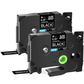 GREENCYCLE 2 Pack Compatible for Brother P-Touch TZe-325 TZe325 TZ325 TZ-325 AZE Label Tape 0.35 Inch 9mm 3/8" White on Black Laminated for PTD210 PT-H100 PTH110 PT-D400AD PTD600 PT-1290 PT2430PC