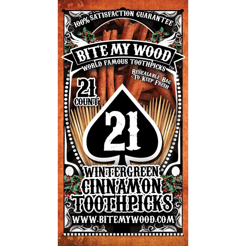 BiteMyWood Wintergreen Toothpicks, 21 Count X 3 Bags Resealable Bag