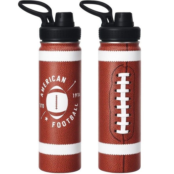 Insulated Stainless Steel Sports Water Bottle with Straw, Football Water