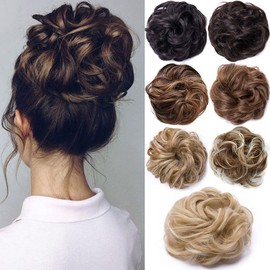 Messy Hair Scrunchies Hair Bun Extensions Curly Wavy Hair Pieces For Women Updo Ponytail Hair Extensions Hair Donut Hair Chignons Hair Accessories - Natural Black to Dark Auburn