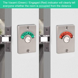 Stainless Steel Bathroom Door Lock with Occupied/Vacant Indicator - Toilet Door Lock for Bathroom, Vacant Engaged Indicator Lock Hardware Accessory
