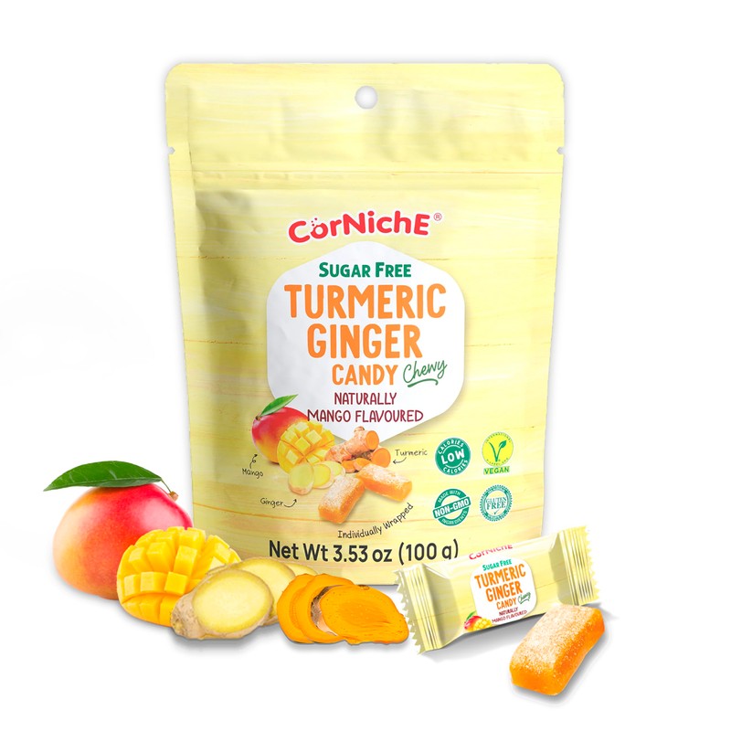 CORNICHE Turmeric Ginger Candy, Anti-Nausea and Digestion Aid, Individually Wrapped