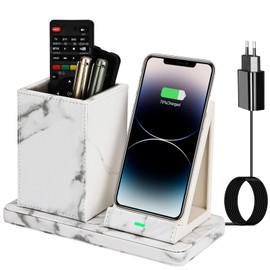 LADSTAG Pen Holder Desk Organiser with Inductive Charging Station (Marble)