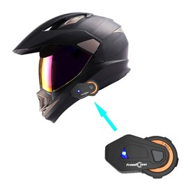 1Storm Dual Sport Helmet Motorcycle Full Face Motocross Off Road Bike HGXP14A + Motorcycle Bluetooth Headset: Matt Black