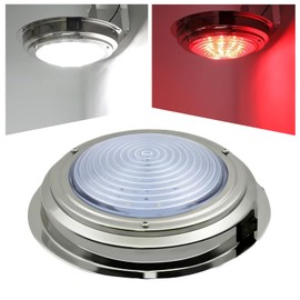 HSOKEW Marine Dome Light, Dual Color LED Boat Dome Light 7" Boat Cabin Light 316 Stainless Steel 12V Boat RV Room Cabin Surface Mount Built in Rocker Toggle Switch, White/Night Red