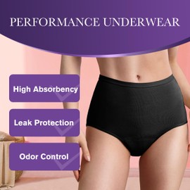 REELINDRY Incontinence Underwear for Women Absorbency Washable Leak Proof Panties Bladder Protection Postpartum High Waist 1 Pack (Black, M)