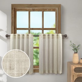 30 Inch Curtains for Kitchen Door Rustic Farmhouse Decor 2 Panels Set Back Tab Pocket Flax Linen Cafe Tier Light Filtering Short Sheer Curtains for Small Windows Bathroom Closet Doorway 52 x 30 Beige