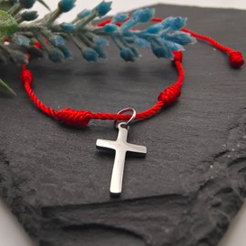 cotigo 7 Knot Red Cross Bracelet Stainless Steel Lucky Charm and Evil Eye Protection Bracelet for Couples and Friendship Adjustable Fashion Jewelry Bracelet with Red Thread for Women Men, Stainless