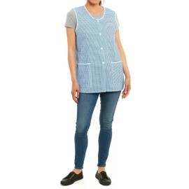 ER Direct Women's Womens Home Work School Kitchen Catering Cleaning Bar Plus Size Printed Coloured 2 pockets and Front Button Fastening Tabard Apron (Dogtooth Blue, XXL)