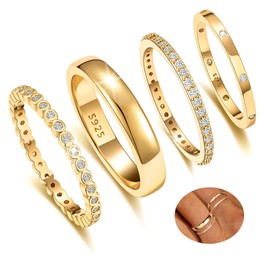 MUCCA 4PCS Gold Rings For Women Delicate Stackable Minimalist 14K Gold Rings Set Gift For Women Dainty Jewelry Collection To Layer Or Wear Alone As Stylish Everyday Jewelry