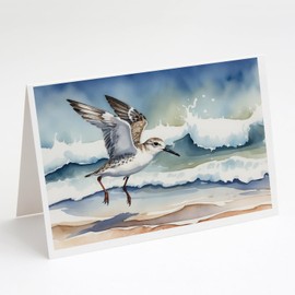 Caroline's Treasures Sanderling Racing the Tide Greeting Cards Pack of 8 Blank Cards with Envelopes Whimsical A7 Size 5x7 Blank Note Cards