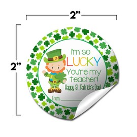 Lucky You’re My Teacher Leprechaun St. Patrick’s Day Gift Tag Sticker Labels, 40 2" Party Circle Stickers by AmandaCreation, Great for Party Favors, Envelope Seals & Goodie Bags