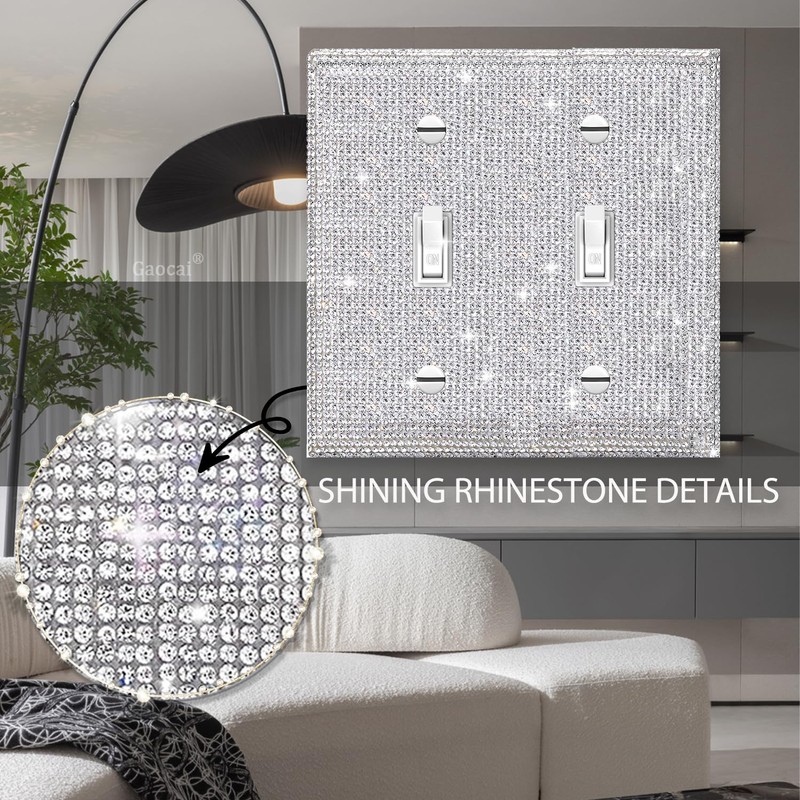 Gaocai Silver Shiny Silver Rhinestones Switch Wall Plate Double Gang