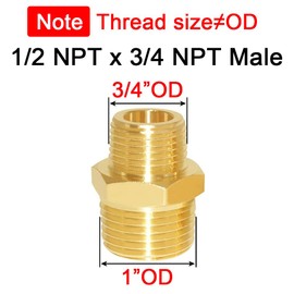 Joywayus 2PCS 3/4" NPT Male x 1/2" NPT Male Hexagon Brass Pipe Fitting Adapter