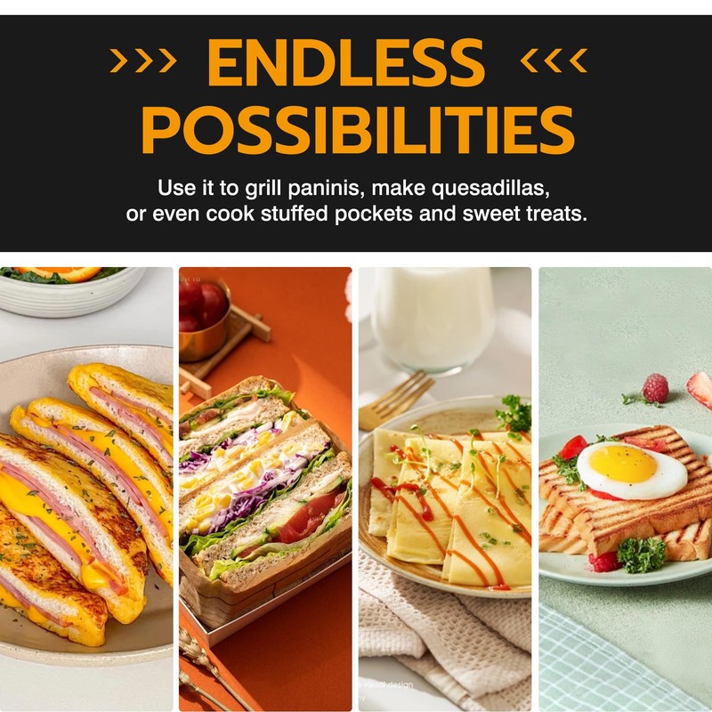 KEINVE Electric Double-Sided Non-Stick Sandwich Maker, Mini Square Grill Pan