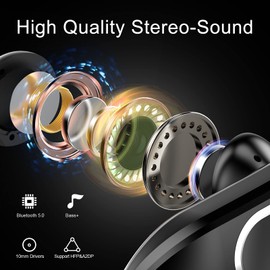 MuGo Wireless Earbuds Sports, Bluetooth 5.0 Headphones Noise Reduction 48hrs Playtime Deep Bass in Ear Earphones with Earhooks, 1000mAh Charging Case, Waterproof Built-in HD Mic Headset for Workout