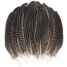 THARAHT 24pcs Natural Spotted Feathers Guinea Fowl Wing Feathers 6-8 inch Bulk for Craft Clothing Jewelry DIY Decoration Guinea Fowl Wing Feathers