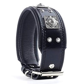 Bestia® Eros Leather Collar for Large Dog Breeds with Antique Silver Decoration and Soft Inner Padding