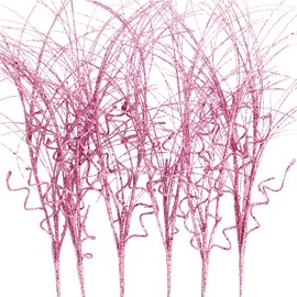 6 Pcs Christmas Glitter Ting Branches Stems Ornaments 21.6" Decorative Glittery Sticks Curly Twigs Picks for Christmas Tree Sprays Wreath Crafts Tree Topper Fillers Holiday Home Decor (6, Pink)