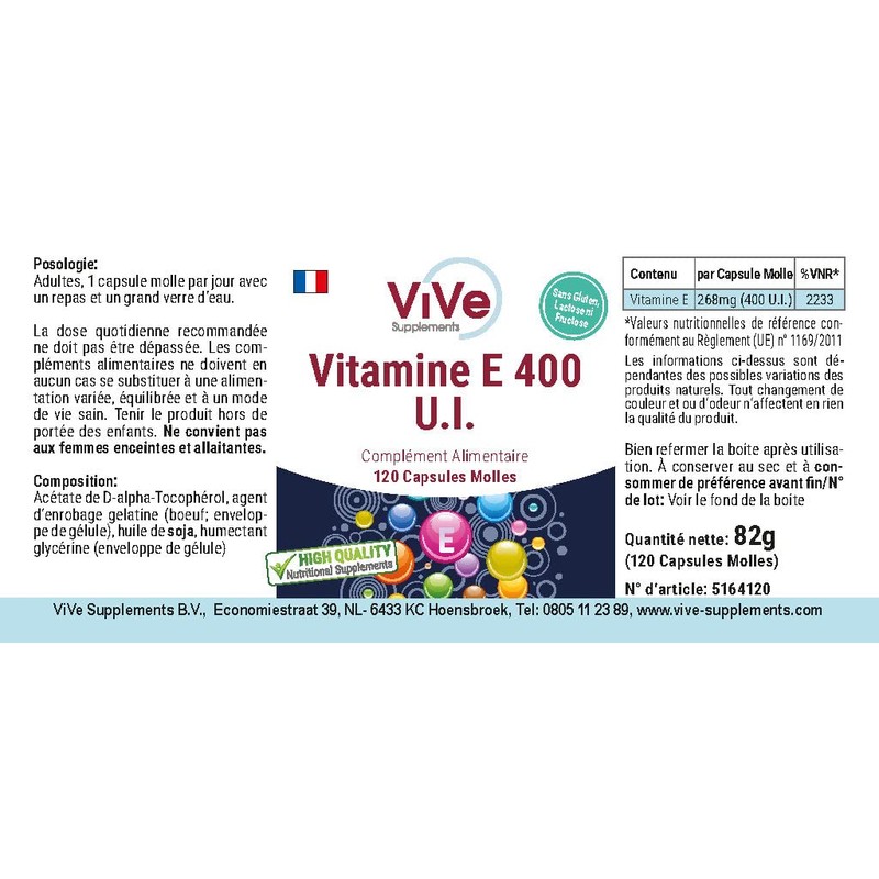 Vitamin E 400 IU - 120 Softgels for 120 Days