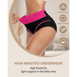 YDQ Women's Cotton Underwear High Waisted Tummy Control Underwear Stretch Soft Full Coverage Briefs Breathable Ladies Panties 5 Pack S