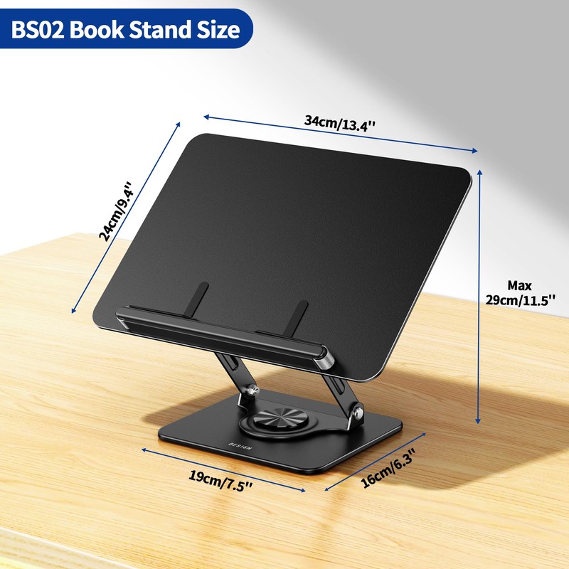 BESIGN BS02 Book Stand for Reading, Adjustable Book Holder, Ergonomic