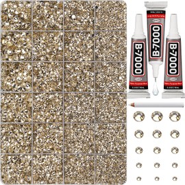30000Pcs Resin Rhinestones Set for Crafting Bedazzling, Champagne Flatback Gems Jewels for Crafts Clothes Shoes Fabric Outfit Nails Makeup, Flat Back Crystal 2-6mm with b 7000 Glue