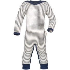 Engel, Sleepsuit with Envelopes on the Legs, 70% Organic Wool, 30% Silk, Made in Germany, Natural / navy