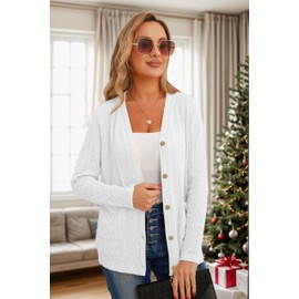 GRECERELLE Womens Cardigan Long Sleeve Lightweight Cardigans Button Down V Neck Ribbed Knit Outerwear Open Front Tops with Pocket for Ladies (White, M)