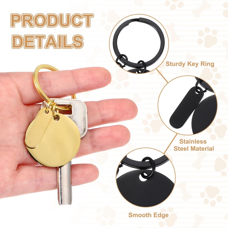 [PATIKIL] ステンレス製エングレービングキーチェーン空白 30個 メタルレザー刻印可能なスタンピング空白キーリングタグ DIYキーチェーン クラフト 黒トーン（ラウンド）