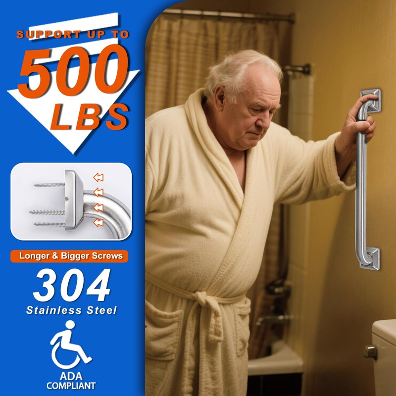 Bathroom Grab Bars Stainless Steel Handrail ADA Compliant 500lbs bathtubs