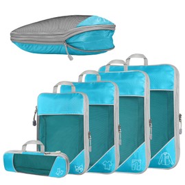 5-Piece Compression Packing Cube Set for Travel, Compression Packing Cube for Organising Your Travel Luggage, Ultralight, Storage Bag, Suitcase Organiser, for Backpack & Suitcase (Blue)