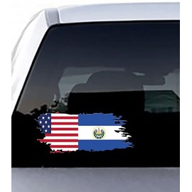 USA Flag American Salavdorian El Salvador Salvadoran Cool Decal Sticker Graphic Window Fits Car Truck SUV Minivans Vans Bus (8" Length)