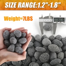 CJGQ 7 Lb Lava Rocks for Fire Pit,1"-2" Natural Pebbles Tumbled Lava Rock,Round Fire Pit Rocks for Portable Fireplaces Propane Gas Fish Tank Landscaping Garden Decoration