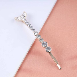 Iaceble Mermaid Tail Hairclips Pin Crystal Mermaid Tail Hair Barrette Cz Rhinestone Bobby Pin Gold Mermaid Tail Side Clip Hairpin Decorative Hair Accessories for Women and Girls Headdress(Crystal)