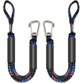 2 Feet Fender Lines Anchor Bungee Line 316 Stainless Clip Boat Bungee Dock Lines 2PCS (Black Blue Red, 2 Feet)