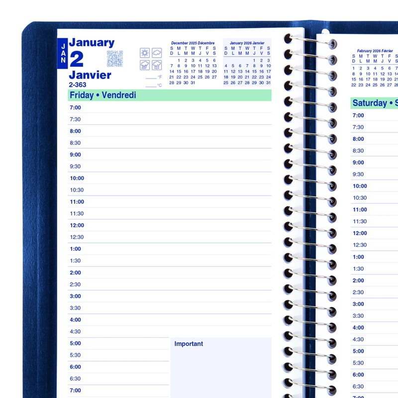 Blueline® 2026 Essential Daily Planner, Appointment Book, 12 Months, January
