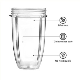 Winthai Replacement Parts Compatible with Nutribullet Cups, 2 Pieces 32 oz Juicer Cups + 2 Pieces Flip Top to Go Lid Replacement, 940 ml Clear Cup Cup for Nutribullet Accessories 600W/900W Stand Mixer