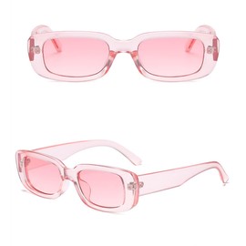 IKANOO Retro Rectangle Sunglasses for Women Men Small Square Frame Trendy Y2K 90’s Black Sunglasses (Pink-Green)