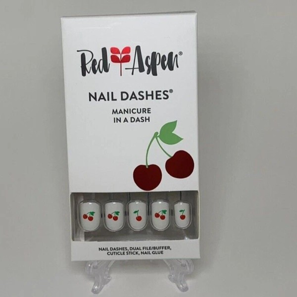 Red Aspen Nail Dashes Cherry On Top Short Square New