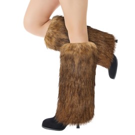 XEPST Faux Fur Fuzzy Leg Warmers Furry Boot Covers for Women, Women's Fur Leg Warmers Warm Fuzzy Boot Cuff Boot Sleeves for Party Costumes, Tie Dye Style, Coffe + Black