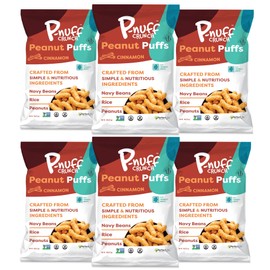 Pnuff Crunch Peanut Butter Puffs - Healthy Snacks, Low Calorie Snacks, Gluten Free Snacks, Vegan, High Protein, Keto, Office Snacks, Low Sugar, as Seen on Shark Tank - Cinnamon, 4 Oz Bag (Pack of 6)