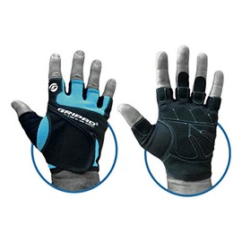 Gripad Workout Gloves | Knuckle Weight Lifting Short Fingerless Gloves | for Powerlifting, Gym CrossFit, Women and Men (Black/Blue, Large)