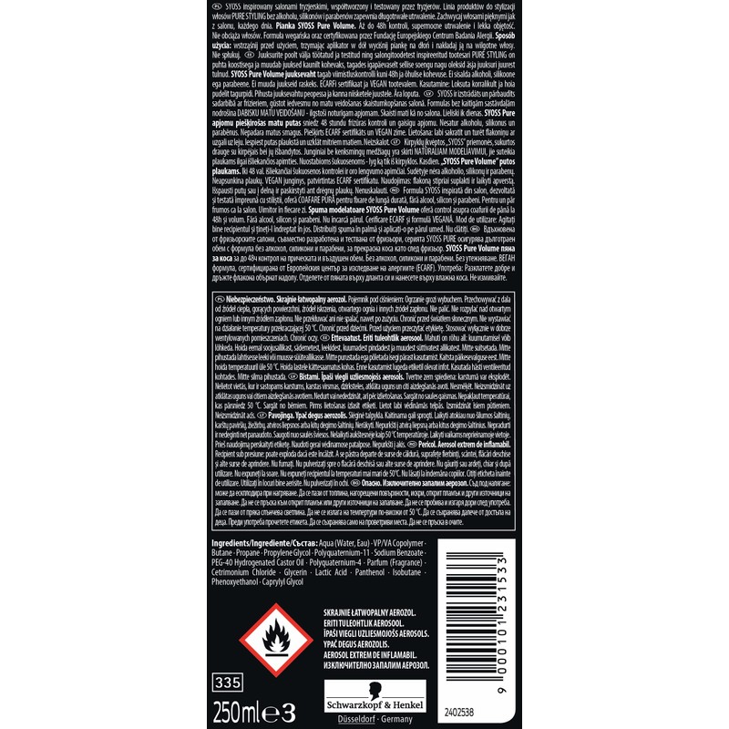 Syoss Pure Volume Foam Strengthener 250 ml