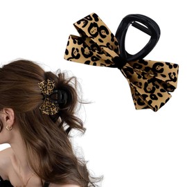 Leopard Silky Satin Bow Hair Clip Claw for Women Bowknot Barrettes for Girls Hairclip Nonslip Hairpin Claw Clip Thick Thin Hair Accessories