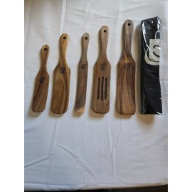 ADE 5PCS Wooden Spurtles Set, Non-Stick Natural teak Wood Spatulas Comes With Apron