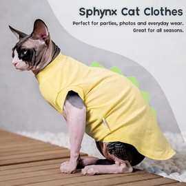 QBLEEV Sphynx Cat Clothes, Dinosaur Design Cat Shirts for Cats Only, Hairless Cat Sweater, Breathable Cat Daily Wear Clothes for Devon Rex Cats Summer, Kitten Costume T-Shirts with Sleeves for Cats