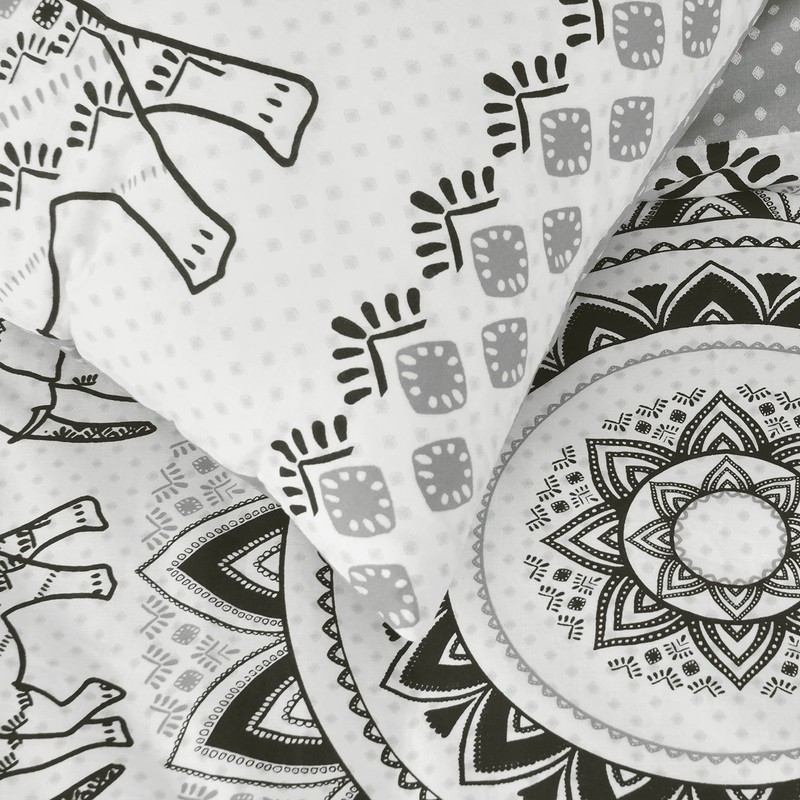 Sleepdown Tribal Elephant Mandala White Grey Black Reversible Duvet Cover