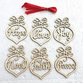 12pcs Wooden Heart Love Shaped Embellishments Handing Ornament Pendant with Blessing Words for Christmas,Wedding and Birtday Party Decoration.